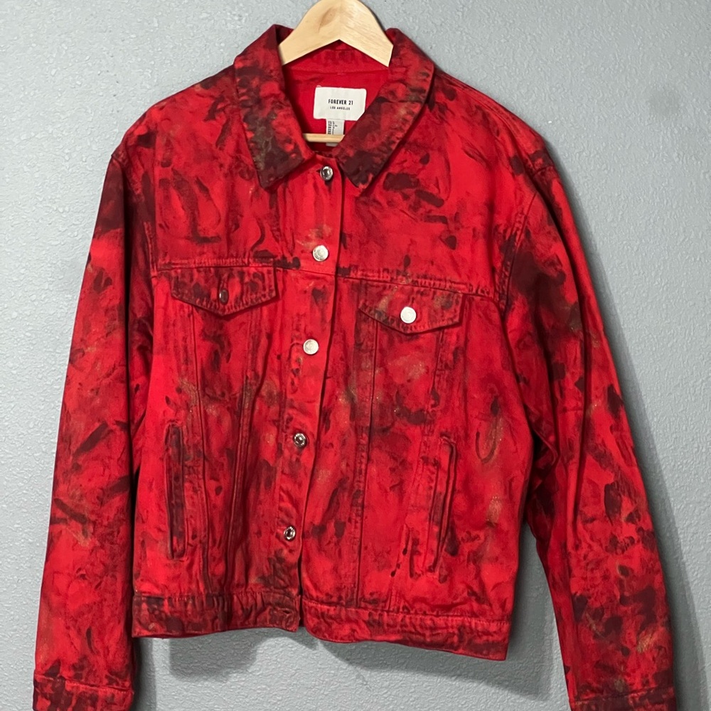 Trendy Red Denim Jacket
